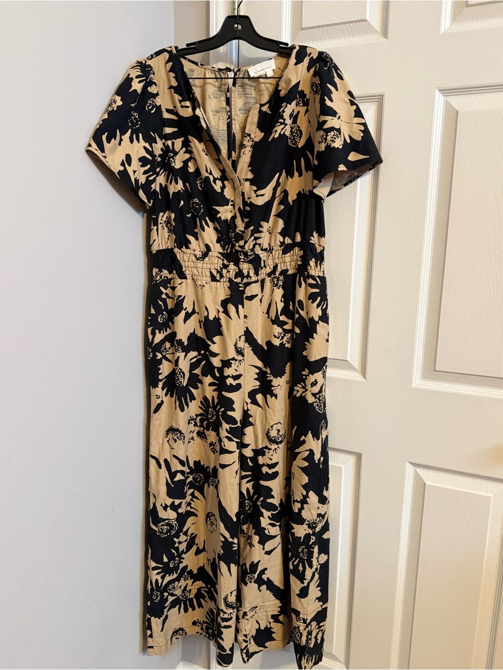 Anthropologie Beige and Black Floral Maxi Dress